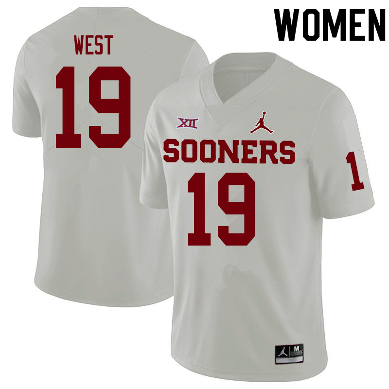 Women #19 Trevon West Oklahoma Sooners College Football Jerseys Sale-White - Click Image to Close